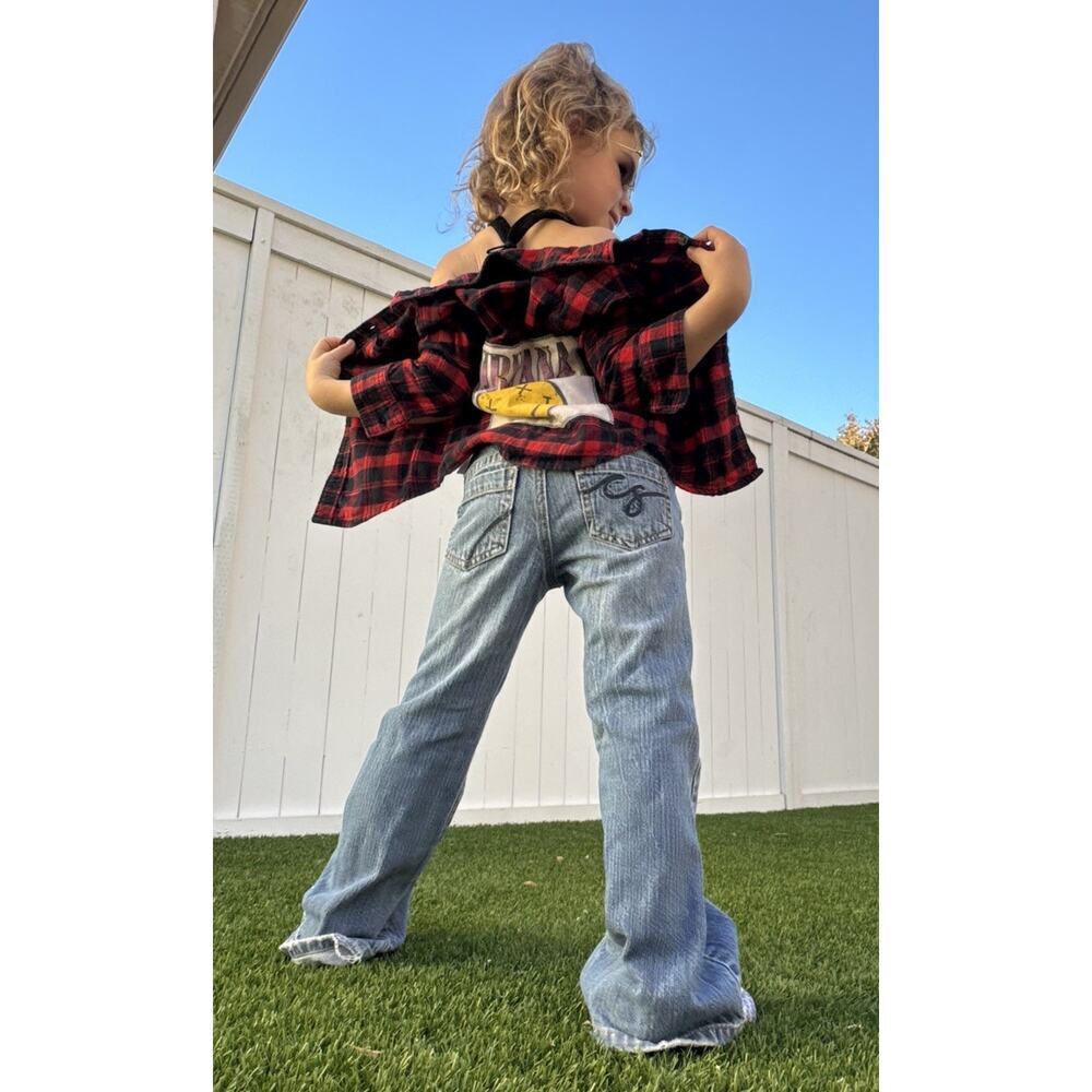 NIRVANA 90s Metal Rock Upcycled Retro Vintage Grunge Plaid Flannel Kids Size 2T - Picture 3 of 12
